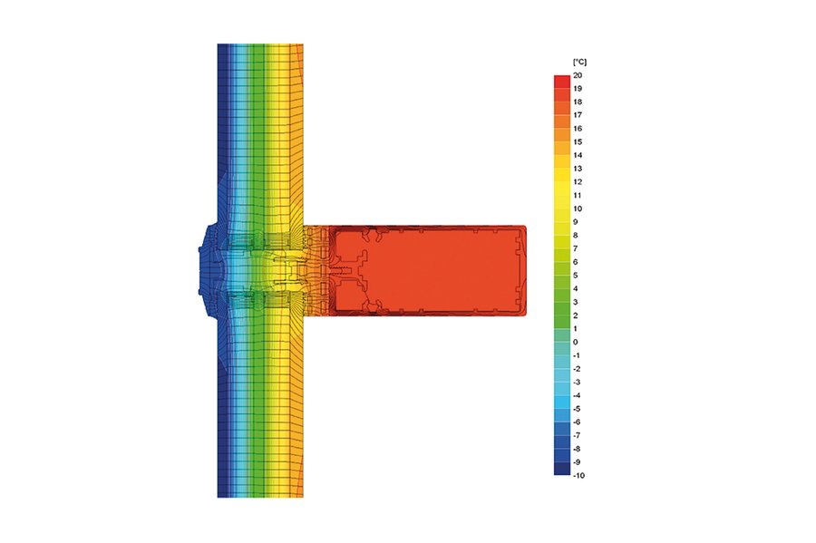 Der Isothermenverlauf des LAMILUX-CI-Systems-Glasarchitektur-PR60. 