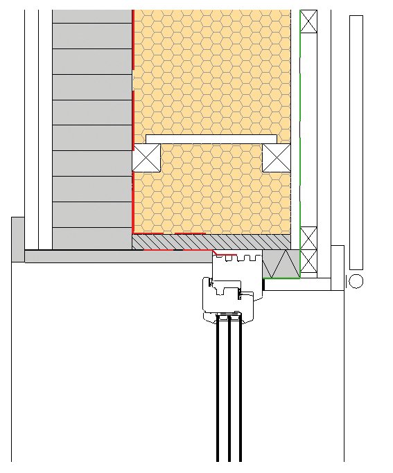 Skizze: Wandaufbau neu: L&#228;rchenschalung 24 mm,  lasiert; Lattung stehend 30mm; Windpapier, Agepan DWD 16 mm; Stegtr&#228;ger/Zellulose 280 mm; Dampfbremse SD = 6,45 m; Holzblock Bestand ca. 140 mm; Verkleidungen Diverse Bestand;